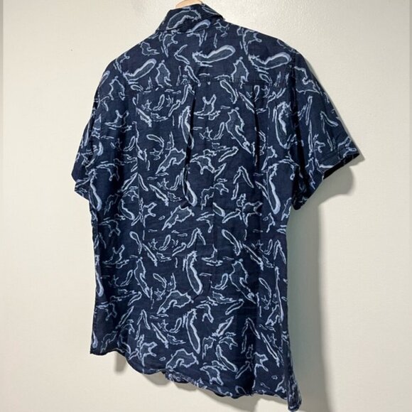 Roots Canada Blue Linen Button-Up Shirt - Men’s Medium, Abstract Print - Picture 12 of 14